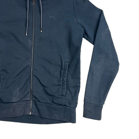 Hugo Boss Hoodie Sweater Jacket Mens medium Blue Full Zip Boss Logo - Picture 6 of 16